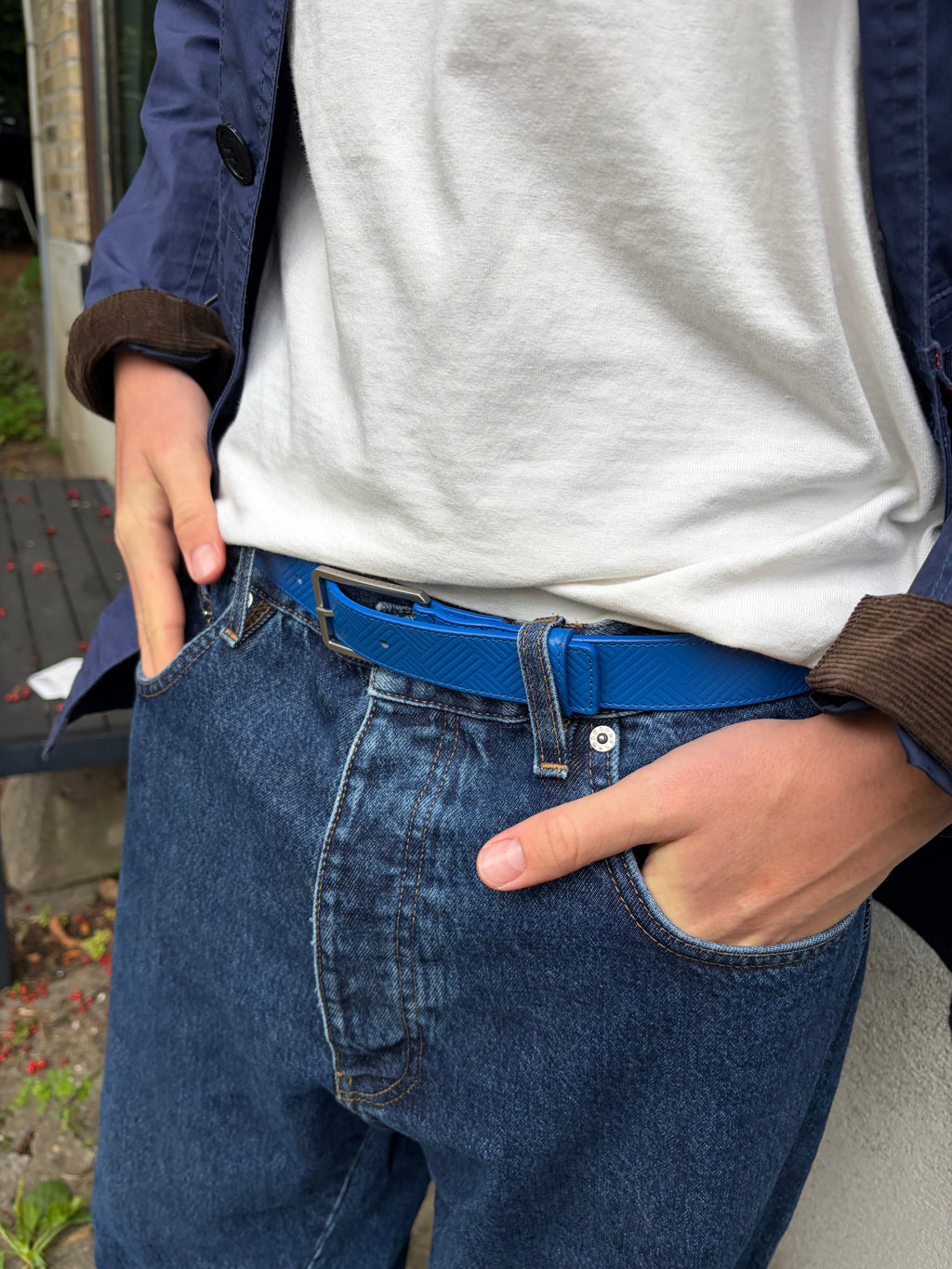 Bottega Veneta Blue Textured Belt (90cm)