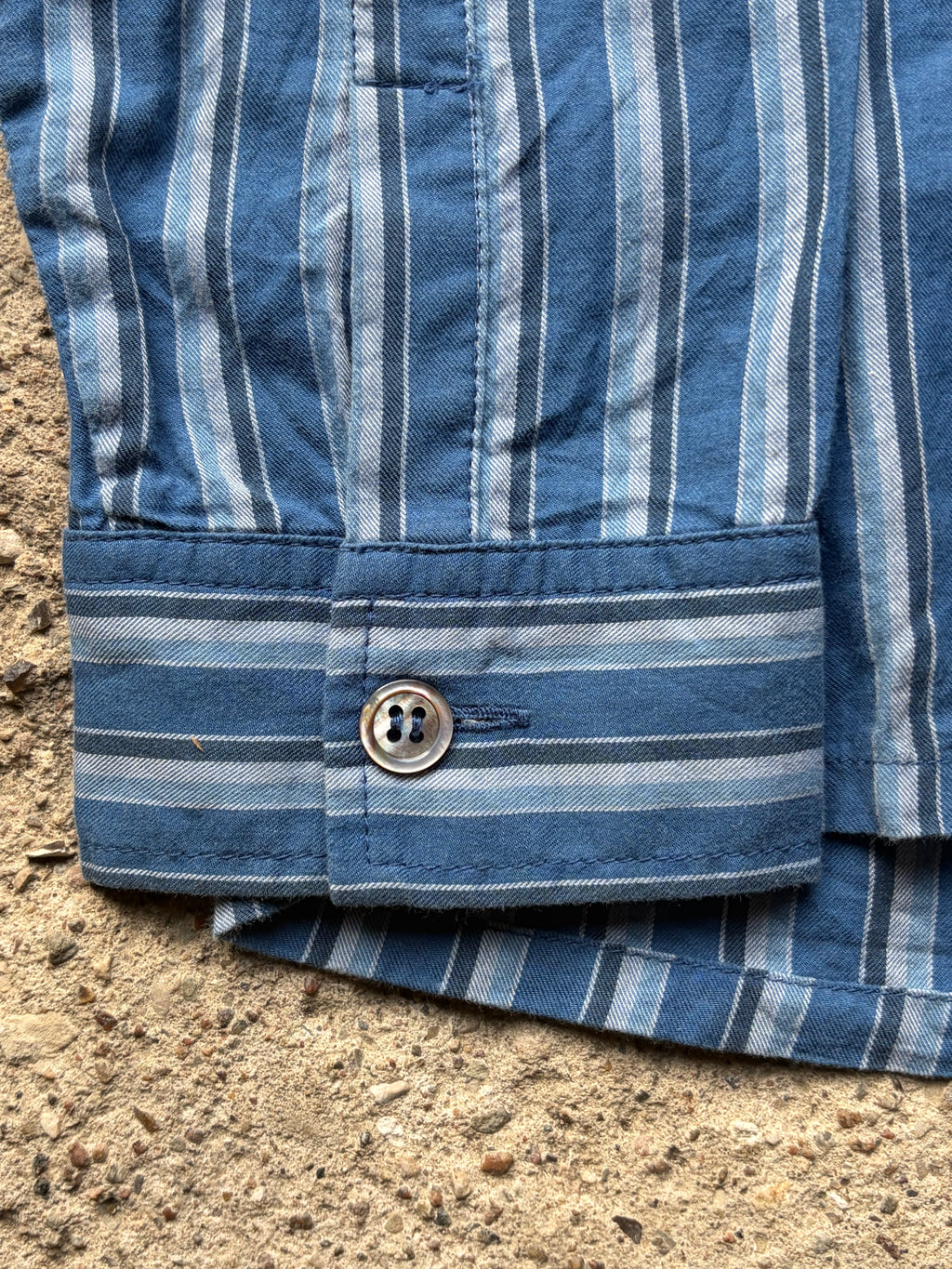 A.P.C Mandarin Collar Blue Stripe Shirt (M)