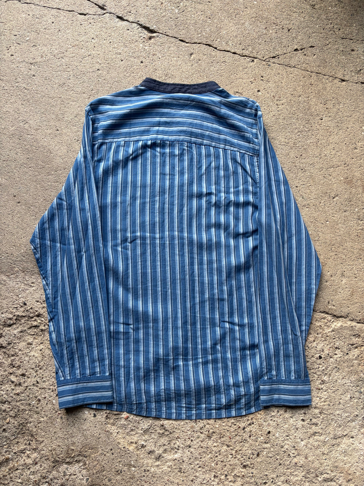 A.P.C Mandarin Collar Blue Stripe Shirt (M)