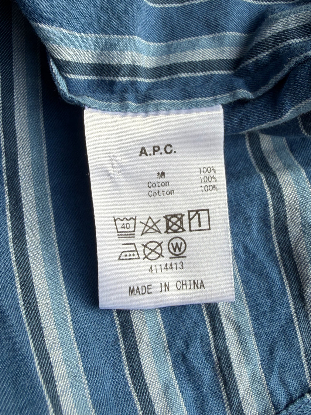 A.P.C Mandarin Collar Blue Stripe Shirt (M)