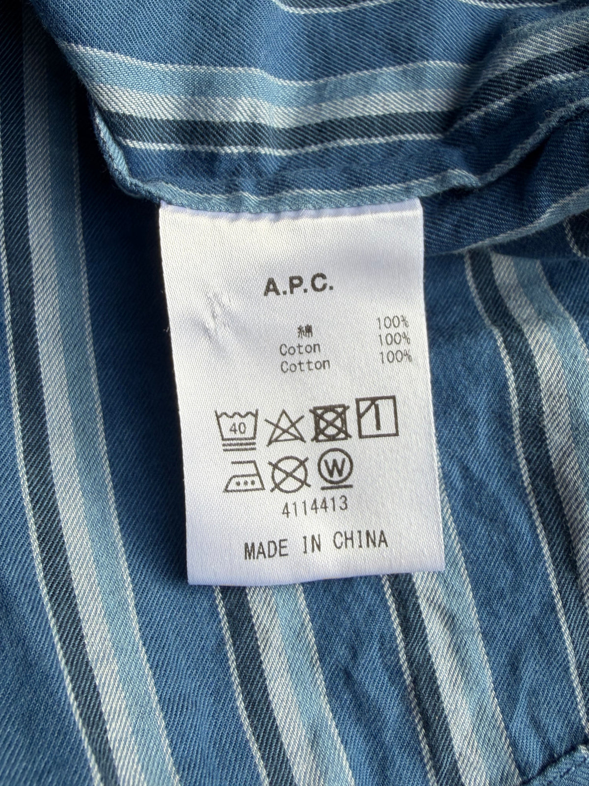 A.P.C Mandarin Collar Blue Stripe Shirt (M)